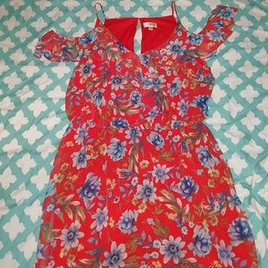 Red and Blue Floral Off Shoulder Sun Dress